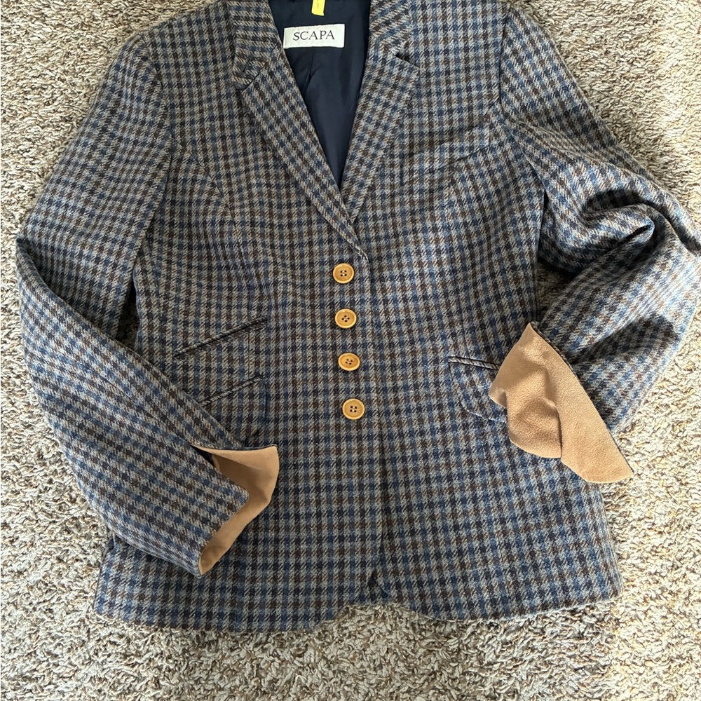 Women’s Scapa Brown Blue Wool Houndstooth Blazer: Size 40 US M - Picture 5 of 16